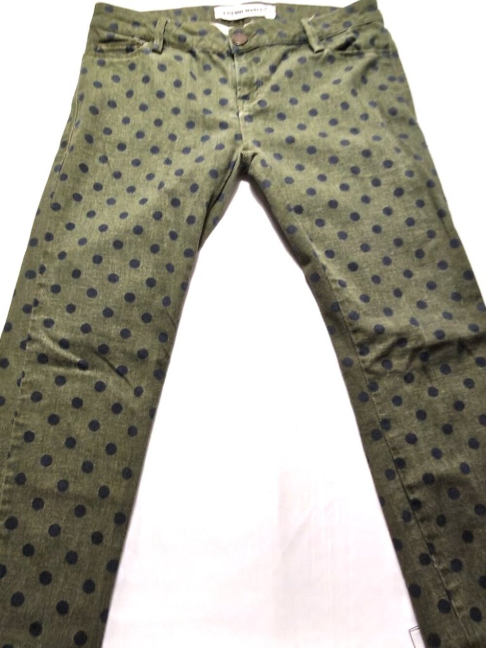Etienne Marcel Olive Green Polka Dot Skinny Jeans Stretch Denim Pants Size 30